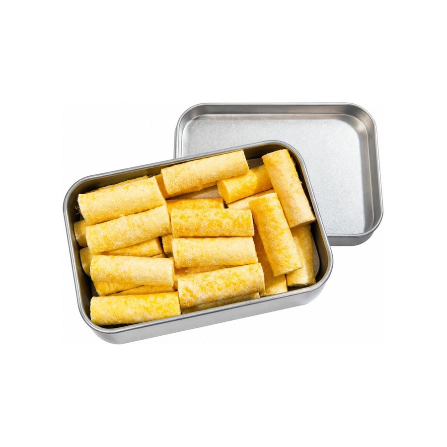 Rectangular tin, yellow plugs