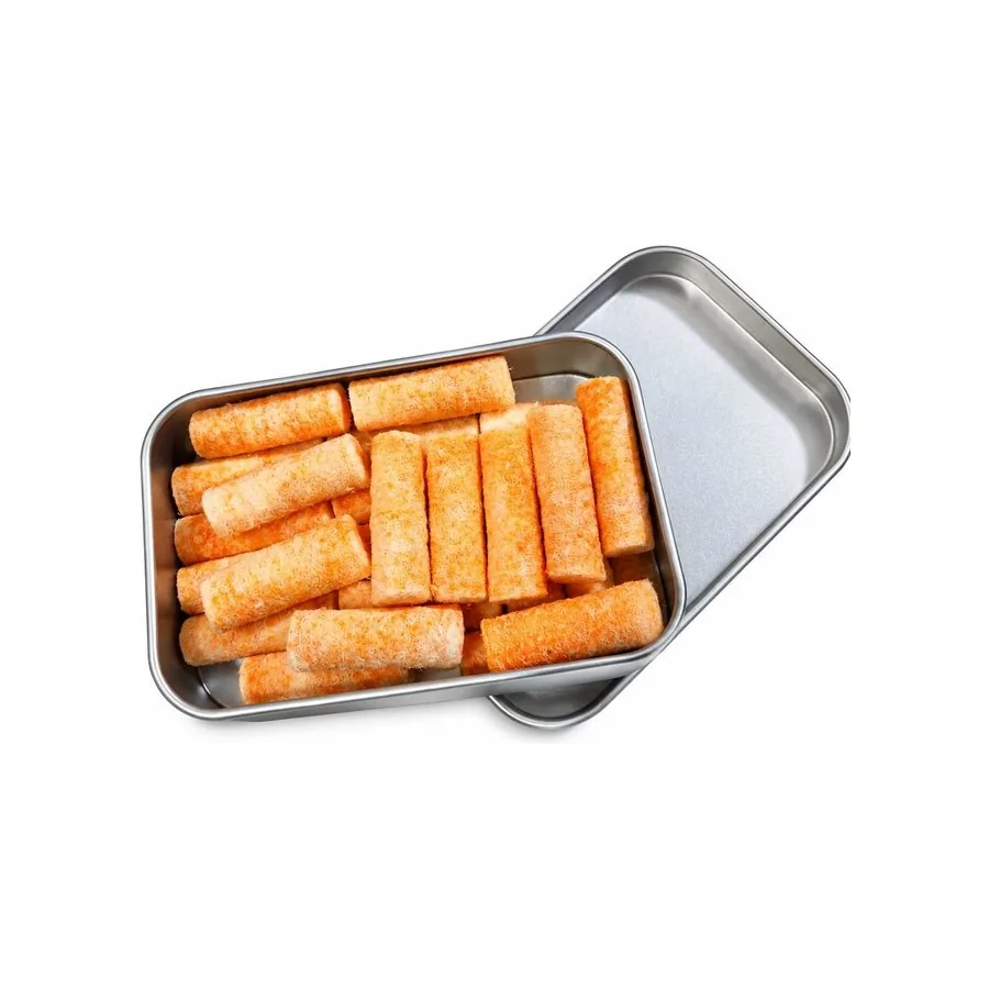 Rectangular tin, orange plugs