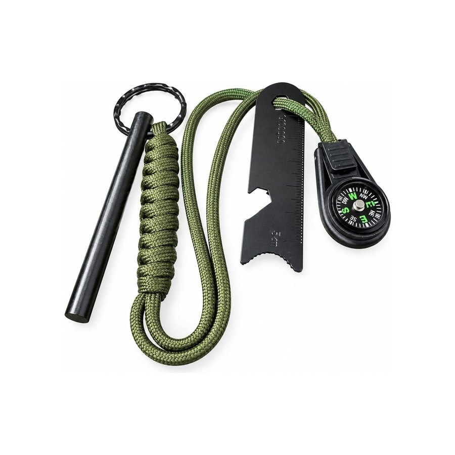 Olive ferro rod with ruler striker and clip-on compass