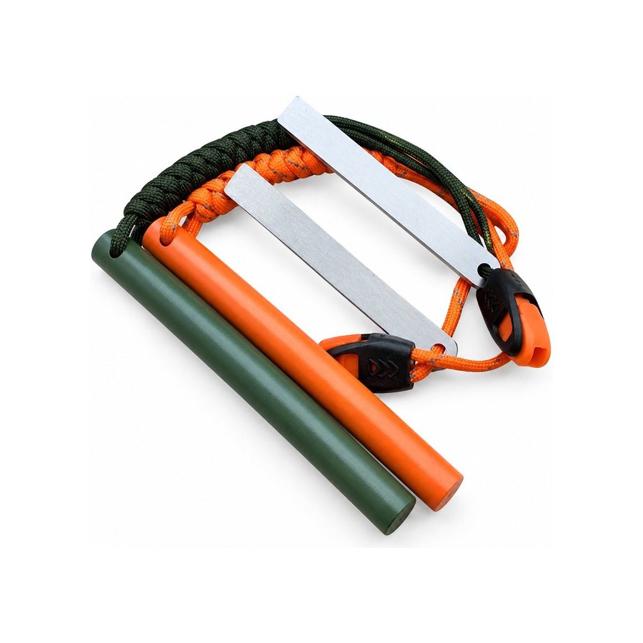 Green and orange ferro rods with two strikers