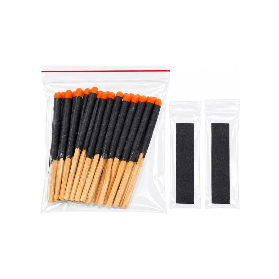 Zip bag of matches with striker strips