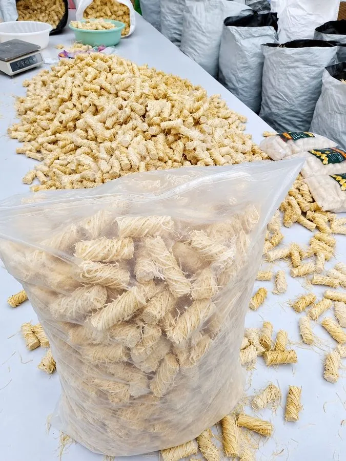 Bagged firelighters on the packing table